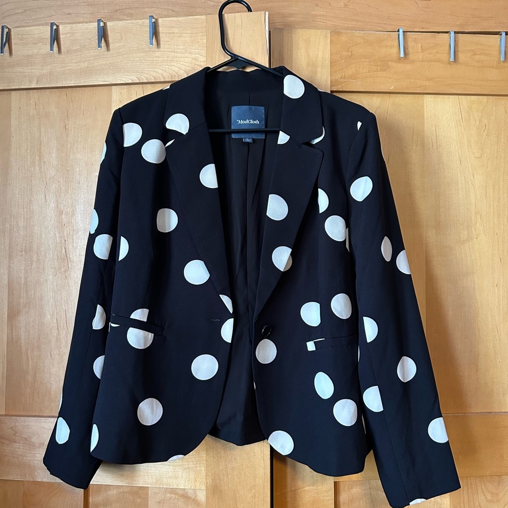 Modcloth Black Blazer with White Polka Dots